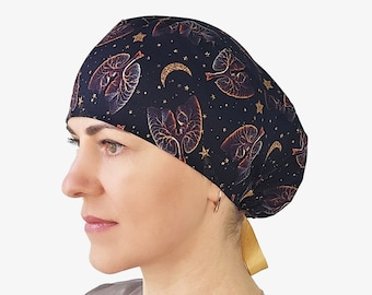 Anatomy Lungs Scrub Caps for Women, Ponytail Surgical Hat, Cotton Breathable Nurse Hat