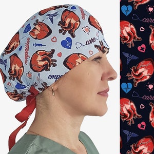 Cardiology scrub caps, anatomy heart surgical cap, ponytail scrub cap for nurses, mens scrub hat