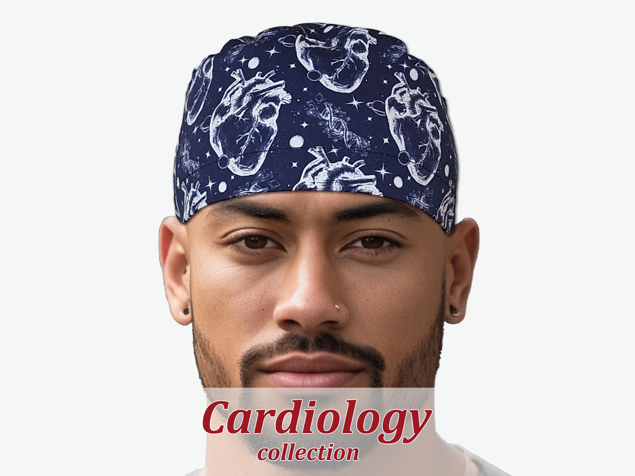 Anatomy Heart Scrub Cap for Men, Cardiac Surgical Hat, Cardiology Nurse Unisex Cap