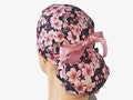 cherry blossom scrub caps for women, sakura flowers surgical cap, floral euro scrub hat with buttons