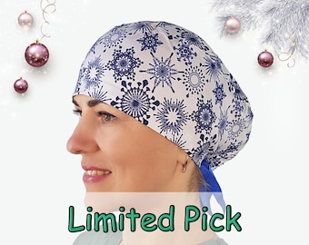 Christmas Snowflakes Scrub Cap, Women Ponytail Surgical Hat