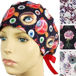 Surgical scrub caps for women|ophthalmology scrub caps|eyeball print scrub caps|nurse cap