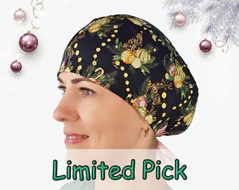 Vintage Christmas print Scrub Cap, Women Surgical Hat