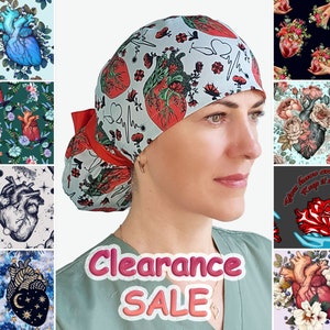 Clearance Sale Cardio scrub caps, heart surgical cap, anatomy scrub hat, nurse cap with buttons