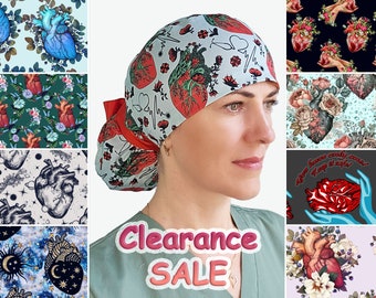 Clearance Sale Cardio scrub caps, heart surgical cap, anatomy scrub hat, nurse cap with buttons