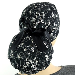Ponytail scrub caps for women, floral surgical scrub hat, euro style nurse caps