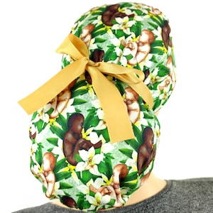 Ponytail scrub cap, Gynecology surgical cap for women, Midwife surgery hat, OBGYN nurse cap