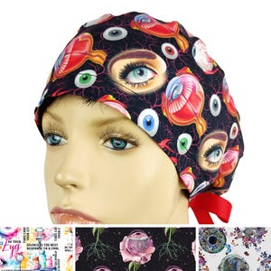 Surgical scrub caps for women|ophthalmology scrub caps|eyeball print scrub caps|nurse cap