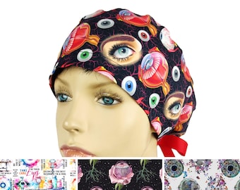 Surgical scrub caps for women|ophthalmology scrub caps|eyeball print scrub caps|nurse cap