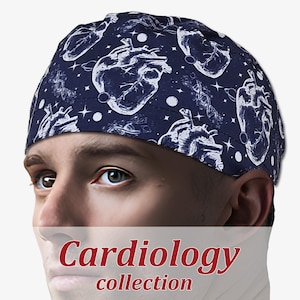 Cardiac man scrub cap, anatomy heart surgical cap, unisex toggle scrub cap