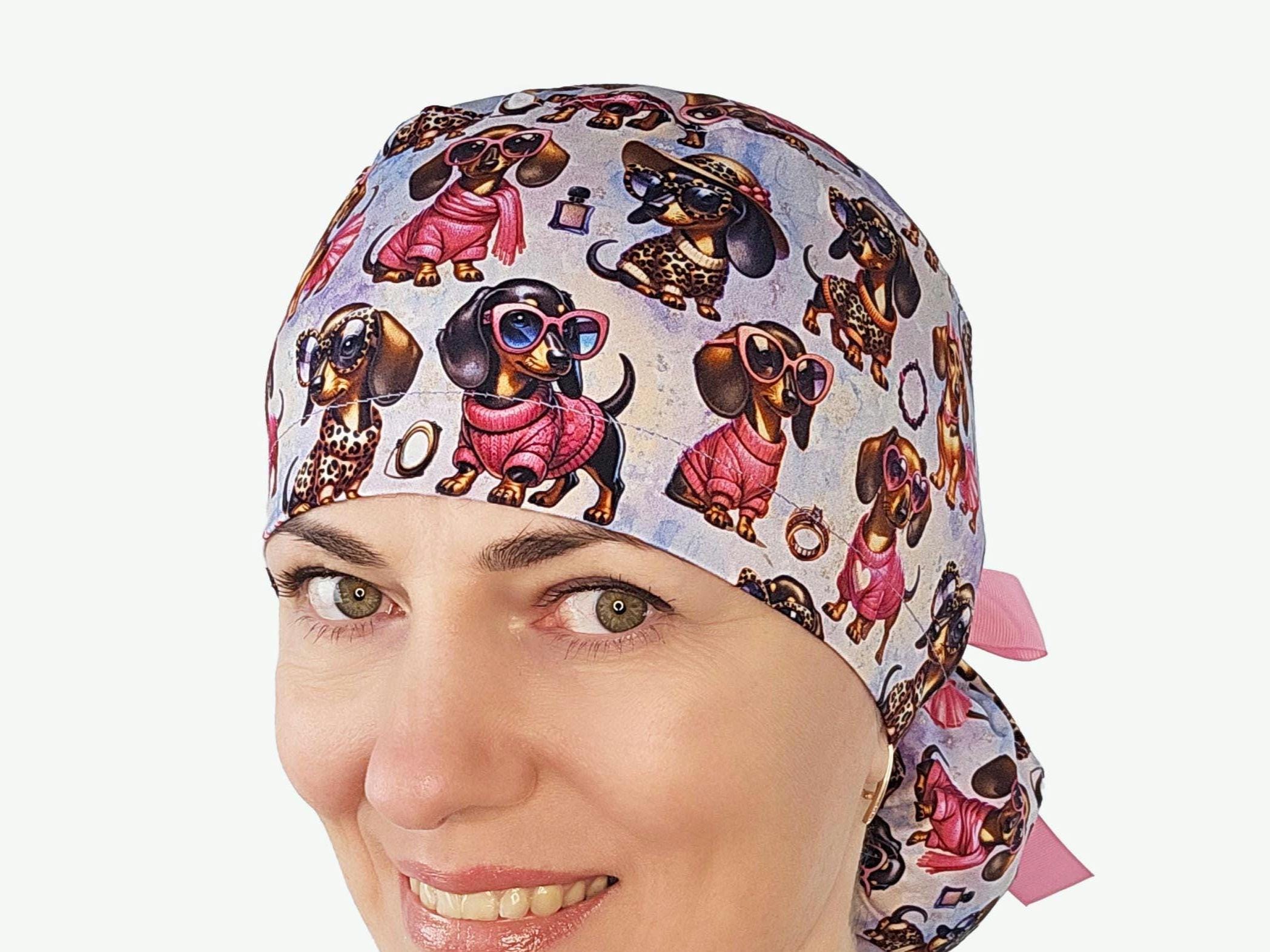 Satin Lined Scrub Caps Women Sausage Dogs Surgical Scrub Cap 100