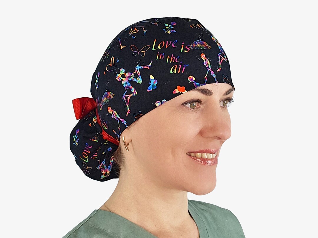 Best Scrub Caps For Long Hair Scrunchy Surgical Cap - Rainbow Print Nurse Hat With Ponytail Hole & Adjustable Tie Disney Hats For Women