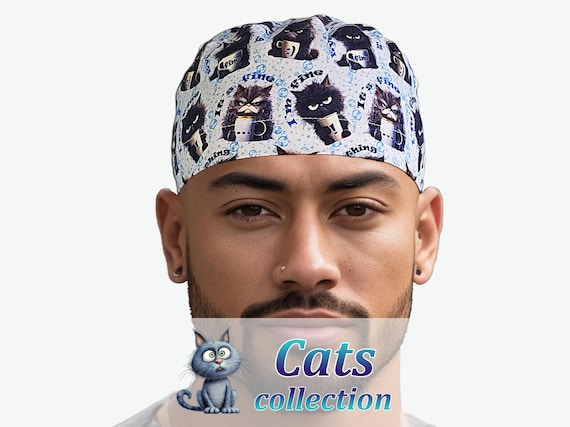 Unisex Vet scrub cap, man scrub hat, cat lover surgeon caps