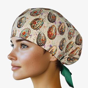 Easter egg surgical cap, scrub hat for doctor, nurse, dentist, cotton medical cap with buttons