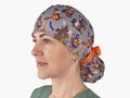 Halloween scrub hat, gnomes ponytail surgical cap, scrub cap with buttons