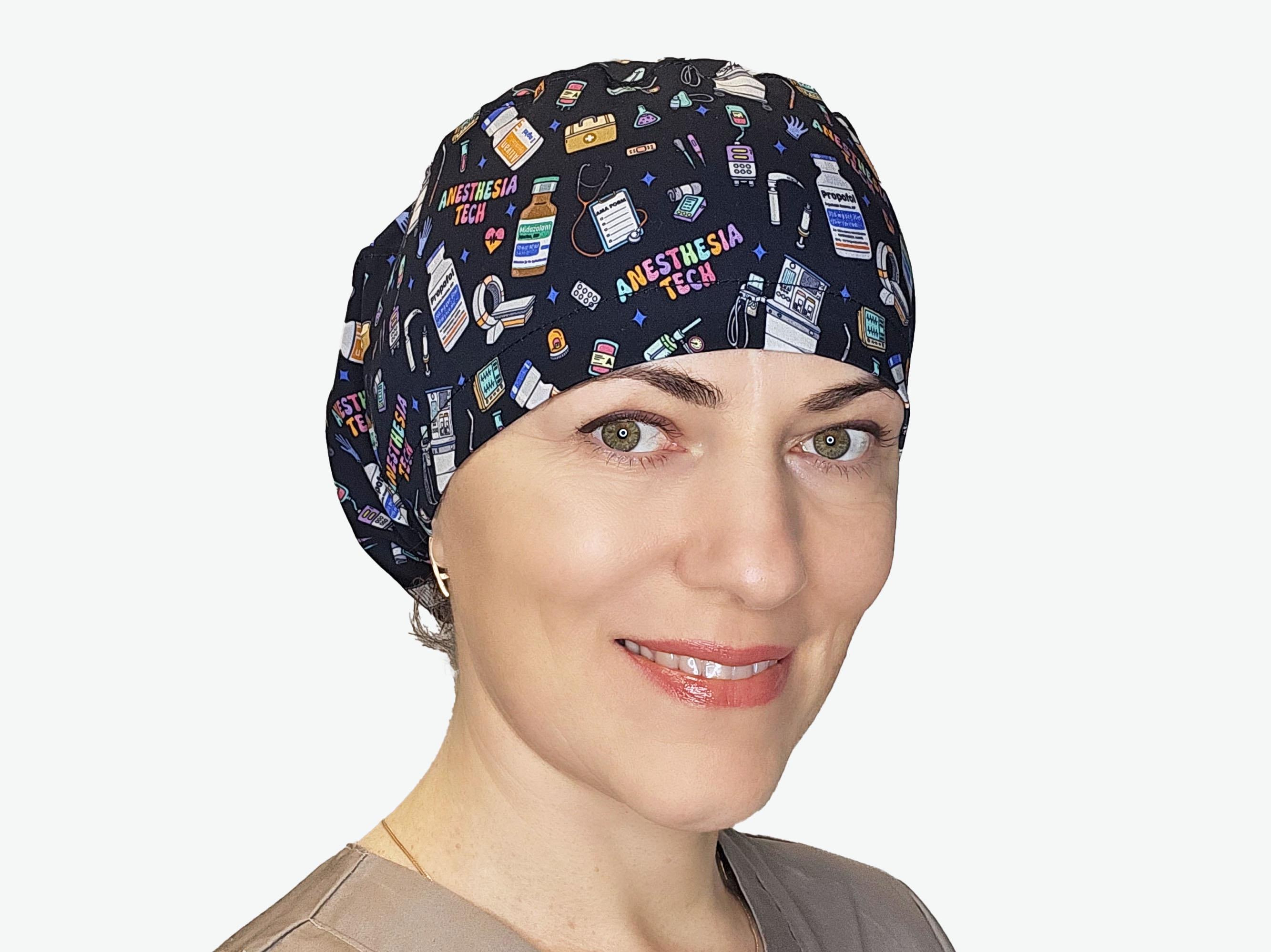 Anesthesia Tech black scrub cap: CRNA Surgical Hat