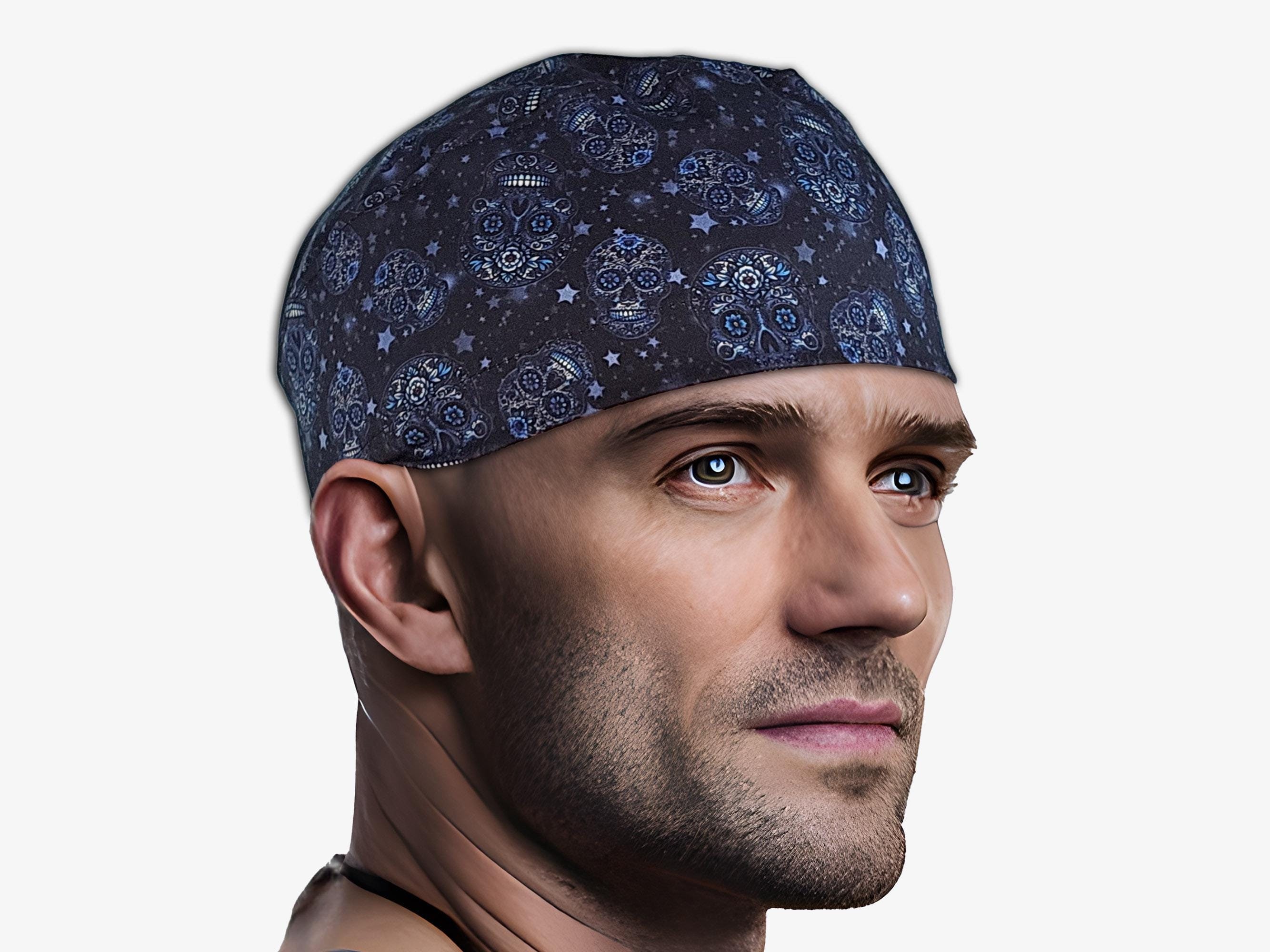 Sugar skull scrub cap, tie back man surgery cap, small surgical hat, unisex scrub hat