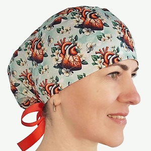 cardio scrub caps for women, heart surgical cap, anatomy scrub hat