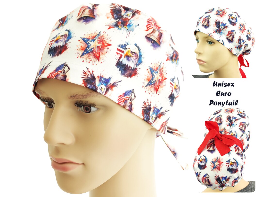 4th July Scrub Caps, Patriotic Surgical Cap, American Eagle Scrub Cap