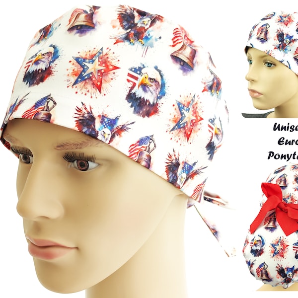 4th July scrub caps, Patriotic surgical cap, American eagle scrub cap