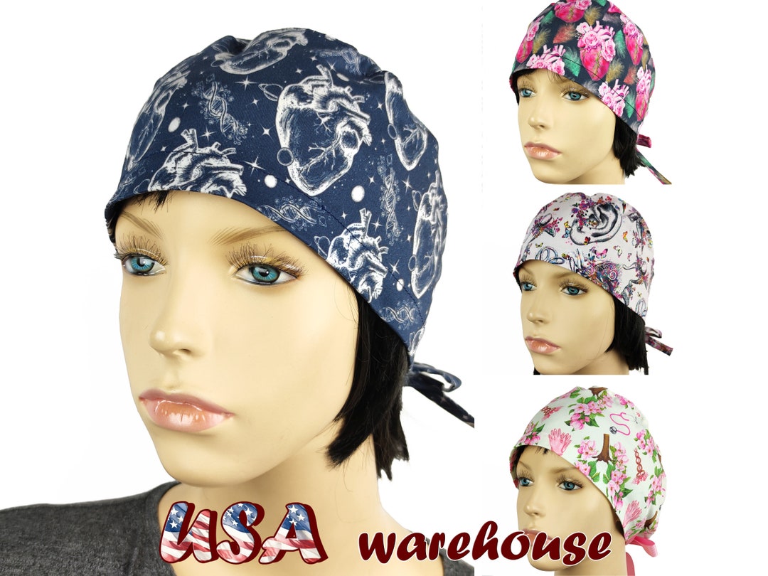 European Style Surgical Scrub Cap, Ponytail Medical Hat, Women's Euro Hat, Surgeon Scrub Caps
