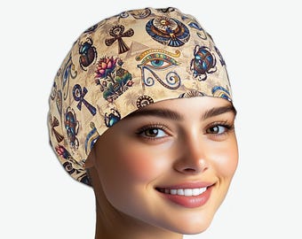 Egyptian scrub hat, Eye of Horus & Ankh surgical cap, mythical print medical nurse cap
