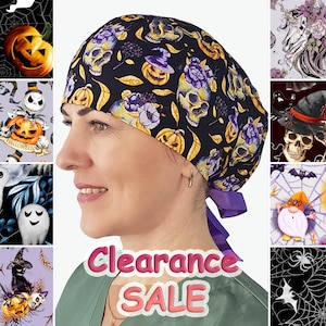 Halloween ghost scrub cap, Clearance surgical cap, skeleton nurse hat, mens scrub hat