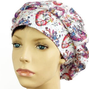 anatomy scrub caps for women, bouffant surgical cap, heart scrub cap, medical nurse bonnet