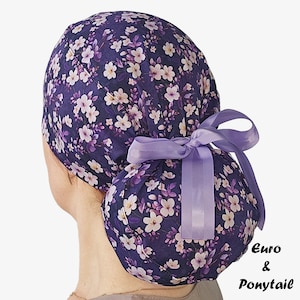Tiny flowers scrub caps for women, floral surgical cap, ponytail scrub hats with buttons