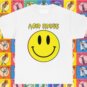 Acid House, Vintage, 80&#39;s, Rave, Music, Unisex Heavy Cotton Tee
