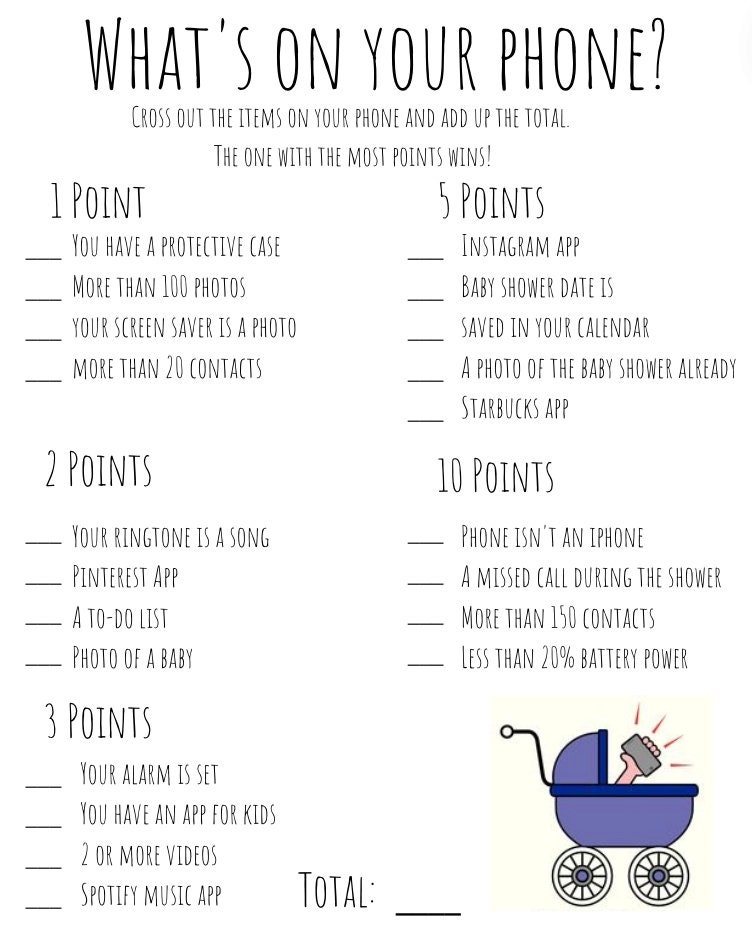 Baby Shower Game-What's On Your Phone