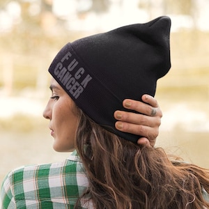 Fuck You Embroidered Black Knit Beanie by Inked - Inked Shop