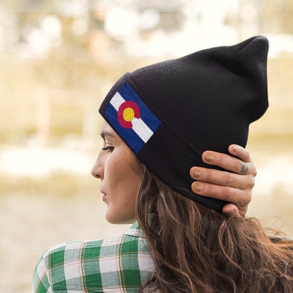 Colorado Flag Slouchy Beanie, Embroidered Knit Hat, Unisex, Gift for Her, Gift for Him, Souvenir, Colorado Native, Tourism, Comfy Cozy Warm