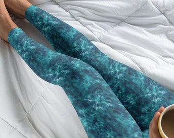 Tie Dye Leggings for Women, Teal Tie Dye Yoga Pants, Hippie Boho Aesthetic, Womens Outfit, Gift for Her, Gift For Teacher, Soft Cute Leggins