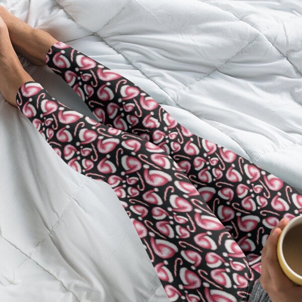 Snowflake Candy Cane Pattern Print Women Leggings
