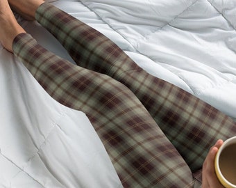 Brown Plaid Leggings for Women, Fall Plaid Yoga Pants, Lounge Wear, Fun Yoga Pants, Soft Leggings, Gift for Her, Womens Outfit for Autumn