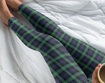 Blue and Green Plaid Leggings, Plaid Yoga Pants, Fall Fashion, Womens Outfit, Athleisure Aesthetic, Gift for Her, Fun Soft Stretchy Cute