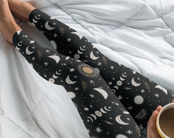 Celestial Moon Phase Leggings, Casual Leggings, Fun Yoga Pants, Lounge Wear, Activewear, Comfy Pants, Soft Leggins, Gift for Her