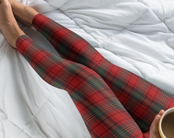 Red Plaid Leggings for Womens Outfit, Red Plaid Yoga Pants, Fall Fashion, Lounge Wear, Gift for Her, Flannel Aesthetic, Fun Soft Stretchy