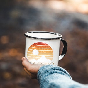 Retro Colorado Sunset Enameled Camp Mug, Camp Cup, Backpacking Cup, Camper Cup, Camping Dishes, Coffee Cup, Coffee Mug, Gift image 6