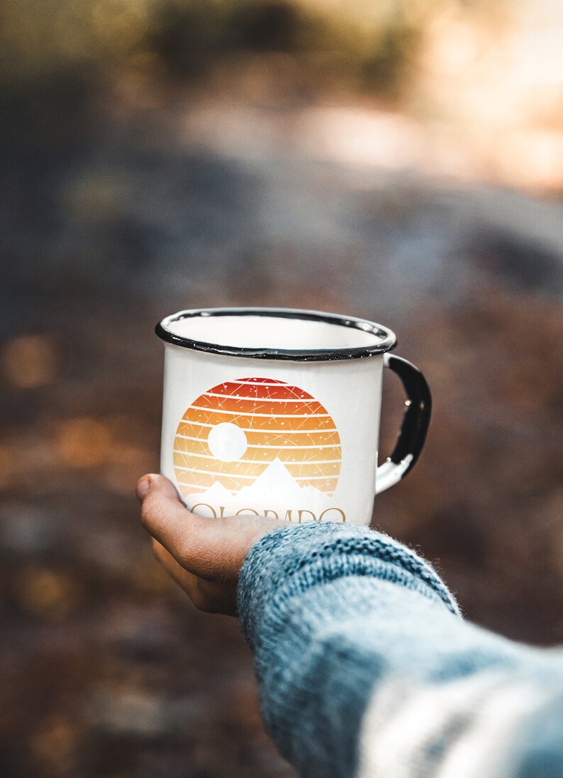 Retro Colorado Sunset Enameled Camp Mug, Camp Cup, Backpacking Cup, Camper Cup, Camping Dishes, Coffee Cup, Coffee Mug, Gift image 6