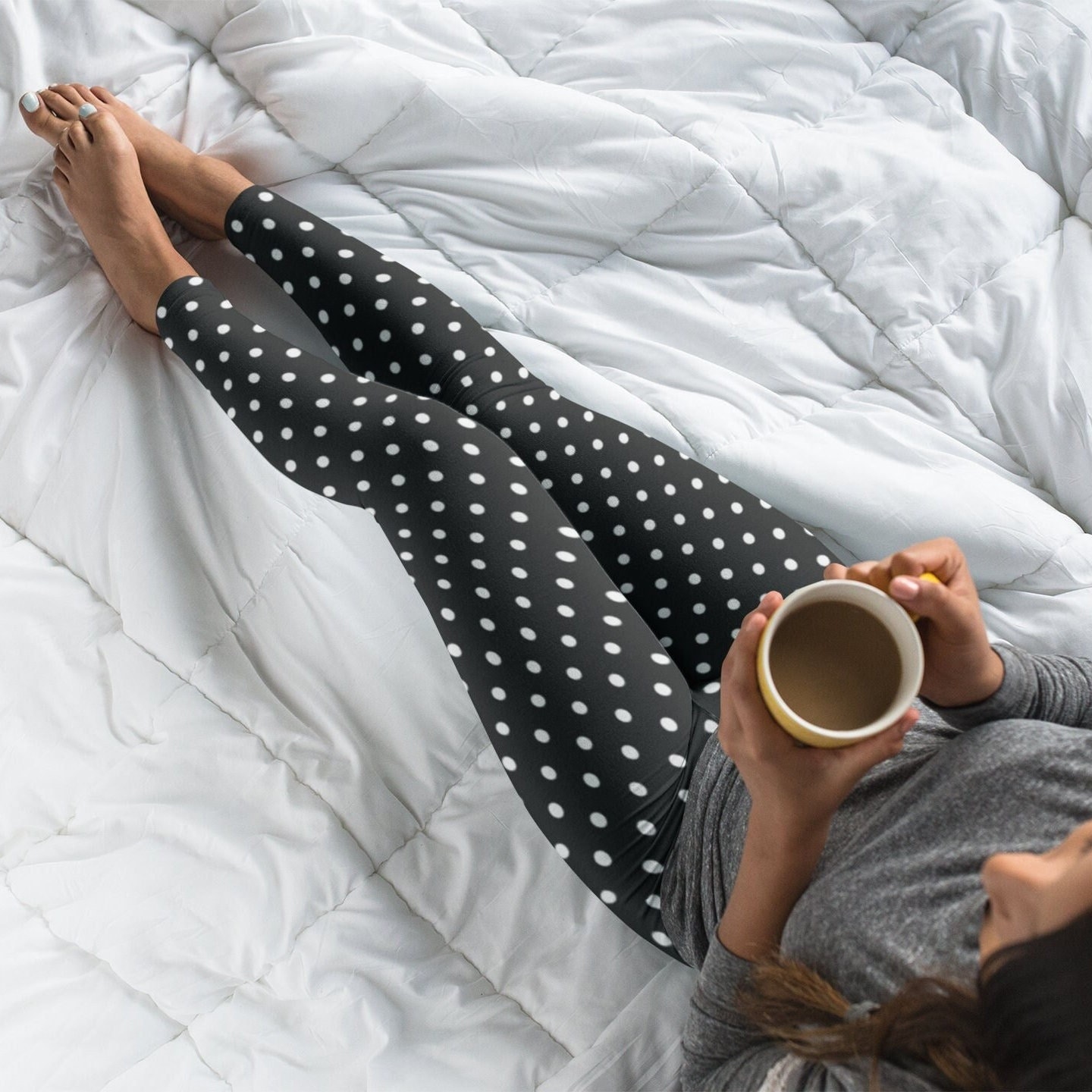 Black and White Polka Dot Leggings for Women, Polka Dot Yoga Pants