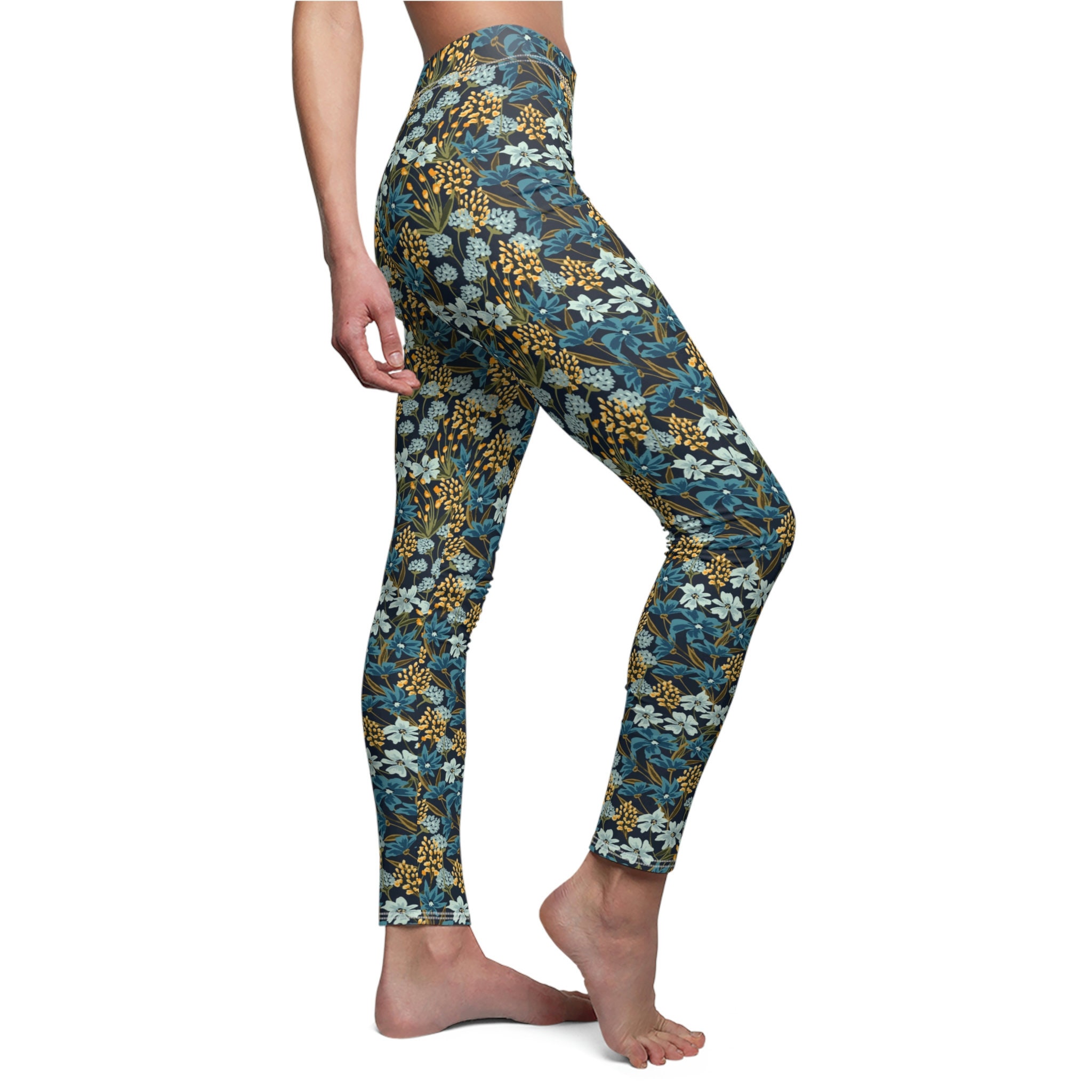 Floral Leggings for Women Floral Yoga Pants Navy Background Etsy