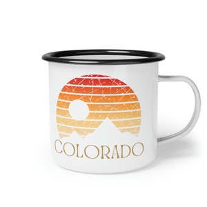 Retro Colorado Sunset Enameled Camp Mug, Camp Cup, Backpacking Cup, Camper Cup, Camping Dishes, Coffee Cup, Coffee Mug, Gift image 5