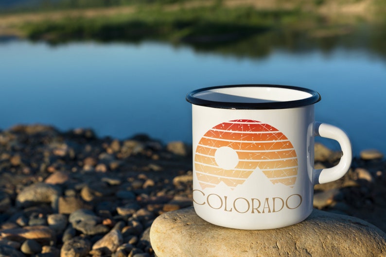 Retro Colorado Sunset Enameled Camp Mug, Camp Cup, Backpacking Cup, Camper Cup, Camping Dishes, Coffee Cup, Coffee Mug, Gift image 9