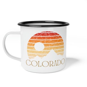 Retro Colorado Sunset Enameled Camp Mug, Camp Cup, Backpacking Cup, Camper Cup, Camping Dishes, Coffee Cup, Coffee Mug, Gift image 4