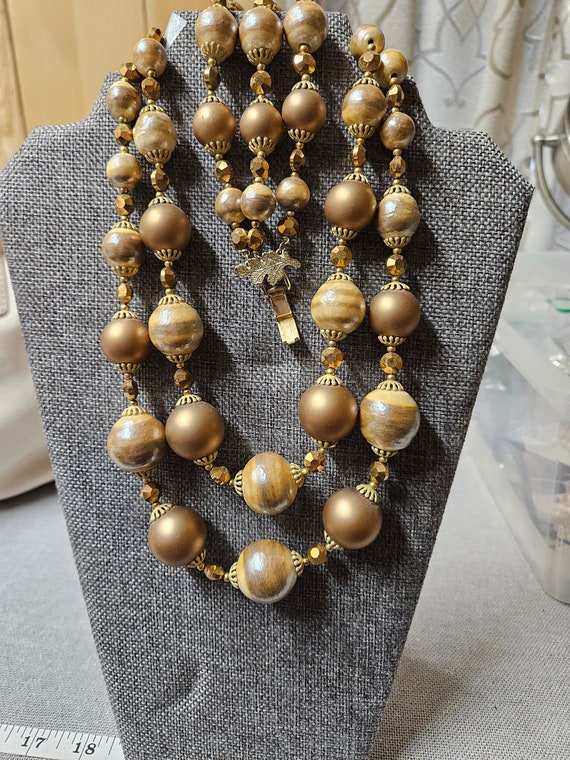 VENDOME Gold and Brown Beaded Demi Parure Vintage 