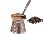 Turkish Coffee Pot Cezve, Arabic Coffee Maker for Stovetop, Ibrık Briki Greek Coffee Pot, Antique Copper, 8 oz