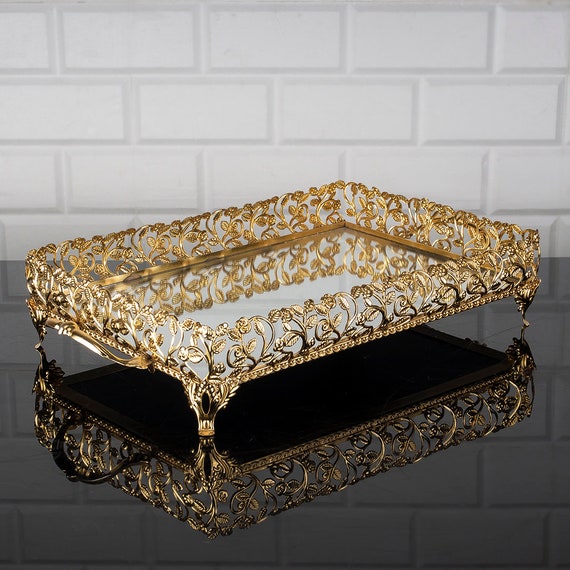 Handmade Rectangle Mirror Tray For Perfume Fancy Jewelry Australia Handmade Rectangle Mirror Tray For, Clay Gold Mirror Tray Rectangle