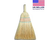 Corn Broom, Handheld Heavy Duty Outdoor Broom , 100 Natural Corn Fibers Whisk Broom, Commercial Wire Banded Warehouse Deck Broom